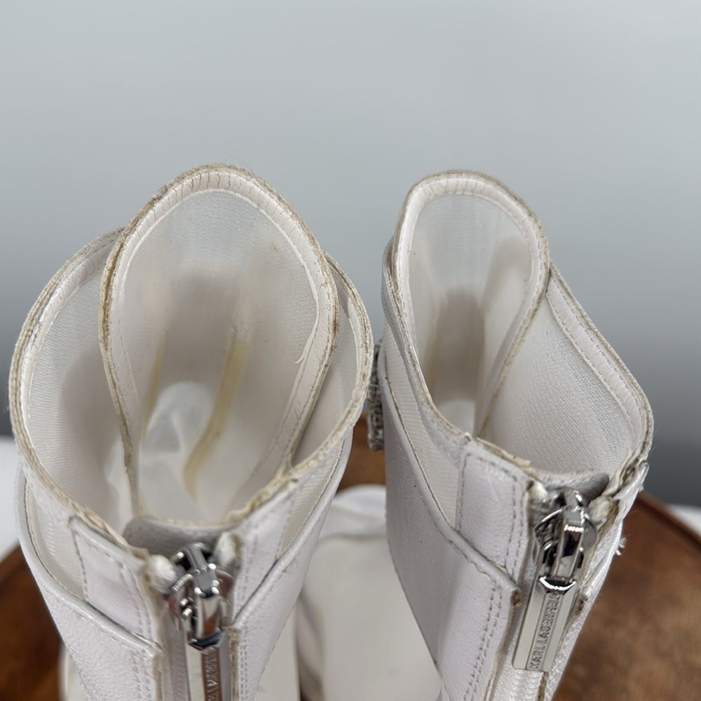 Karl Lagerfeld White Mesh Open-Toe Ankle Booties with Crystal Strap - Picture 7 of 14
